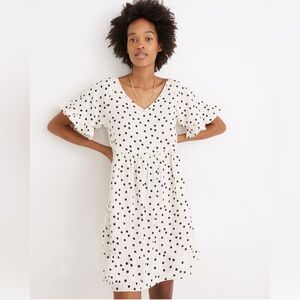 Lightspun Ruffle-Sleeve Babydoll Dress in Dot Toss
